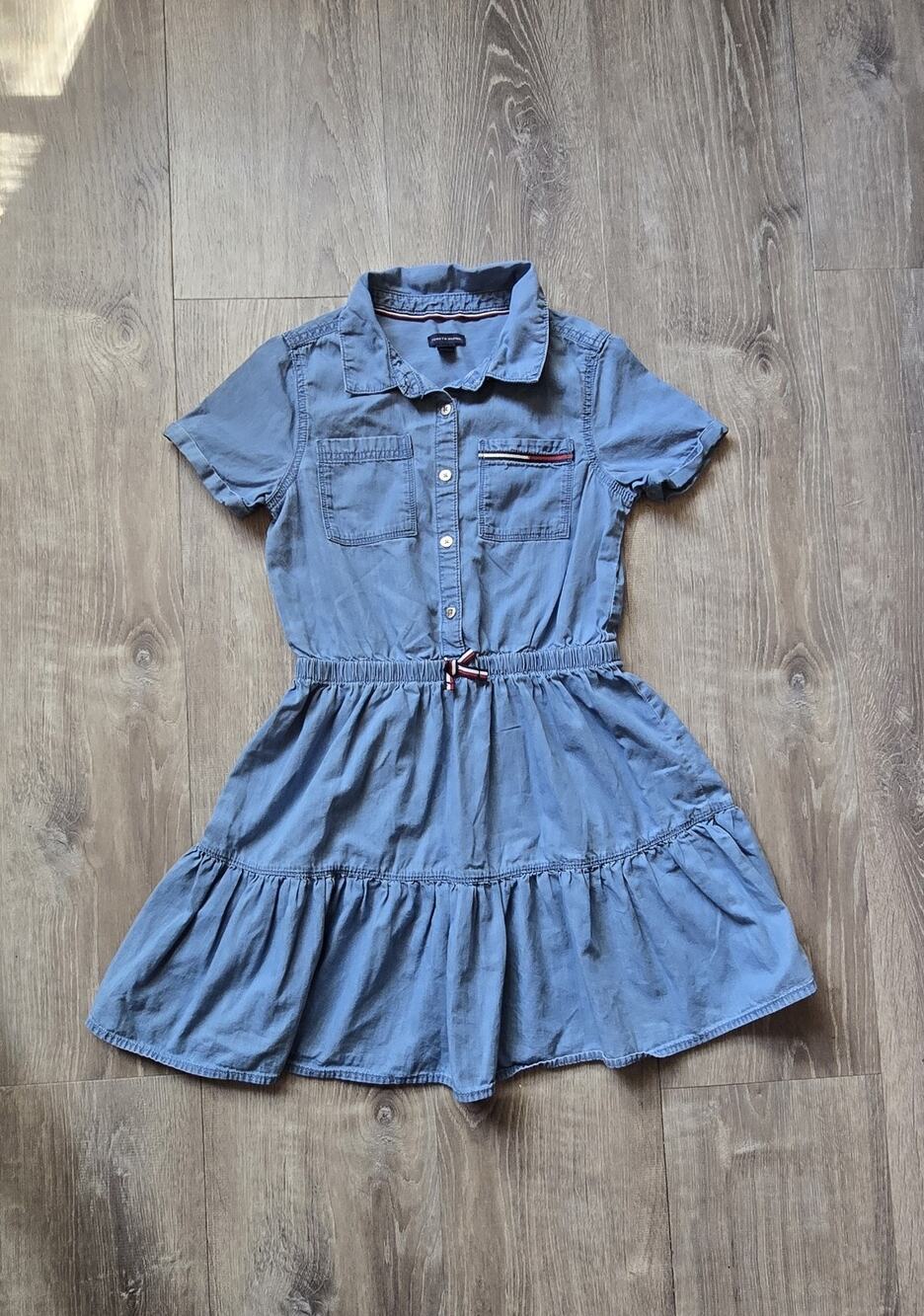 Tommy Hilfiger Girls Denim Shirt Dress Blue Short Sleeve Size L (10-12)
